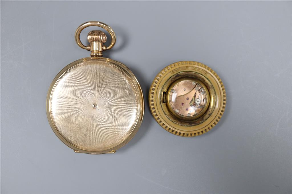 A gold plated Record hunter pocket watch and a Thussy swivelling pendant watch(a.f.).